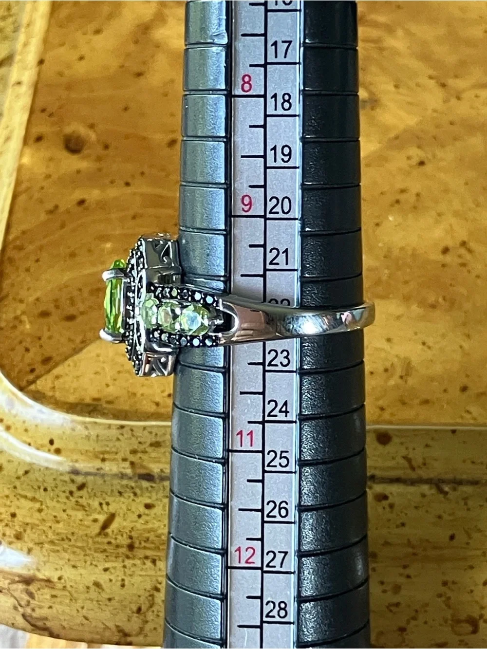 Natural Peridot Black Spinel Sterling Silver Ring Size 10